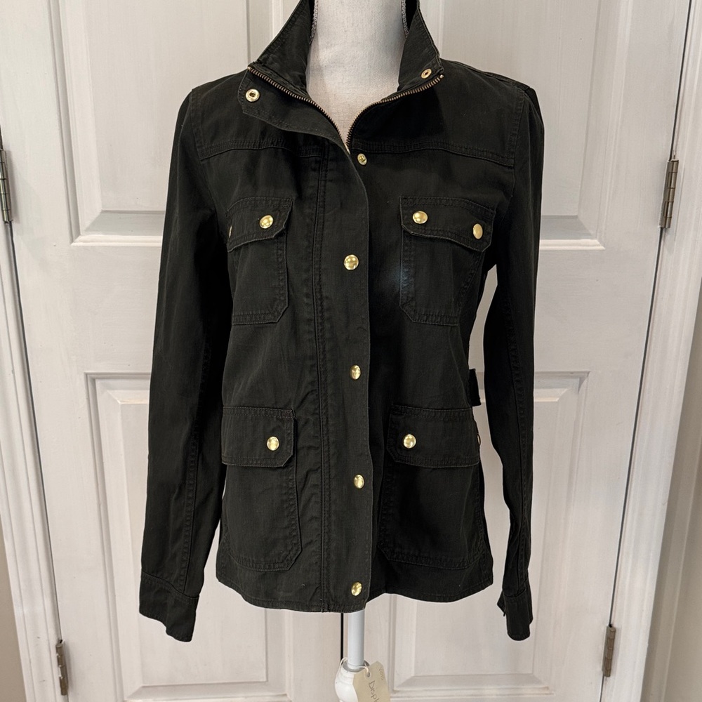 J. Crew Black Utility Jacket with Gold Buttons
